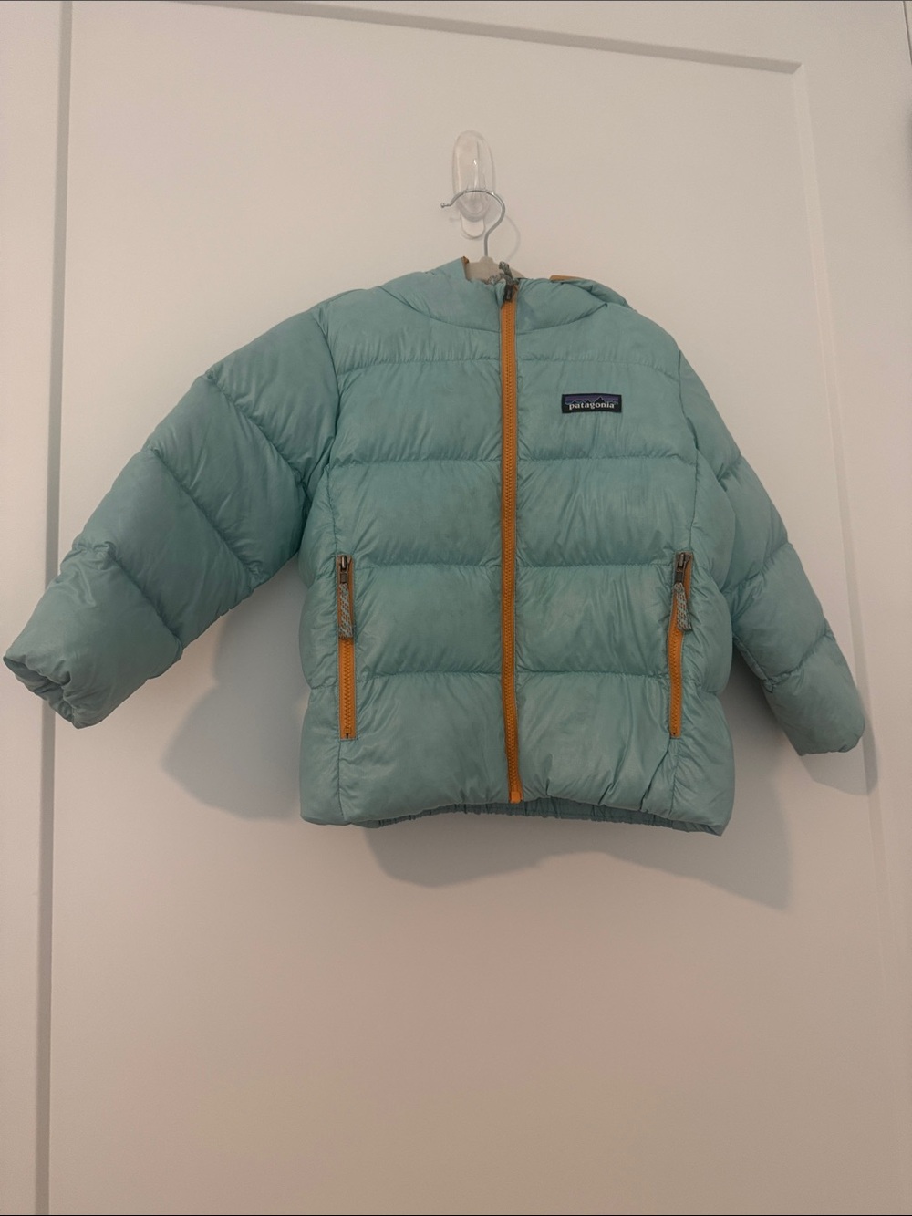 Patagonia Kids Teal Puffer Jacket with Yellow Accents